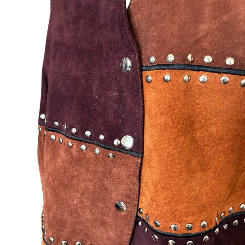 90s Vintage Patchwork Leather Western Style Studd… - image 4